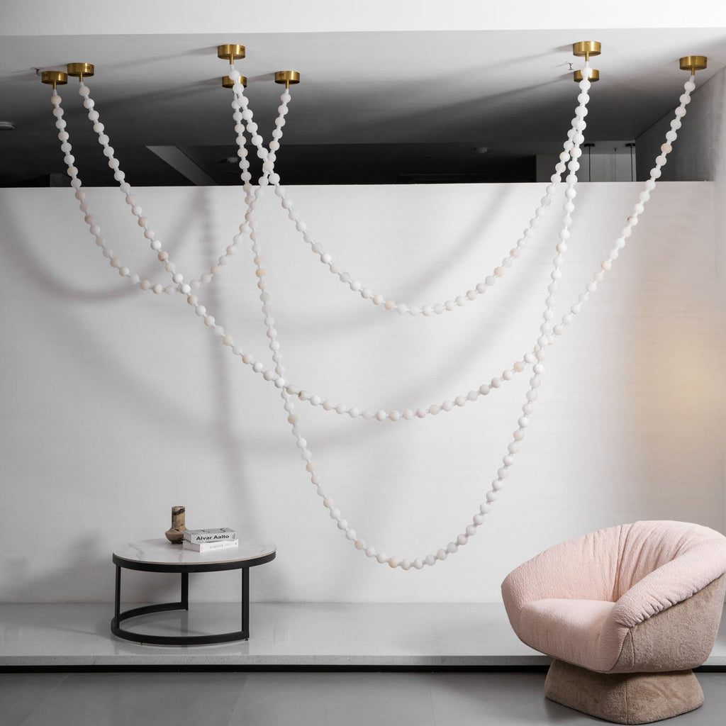 Lustre moderne Miska en Albâtre Or et blanc