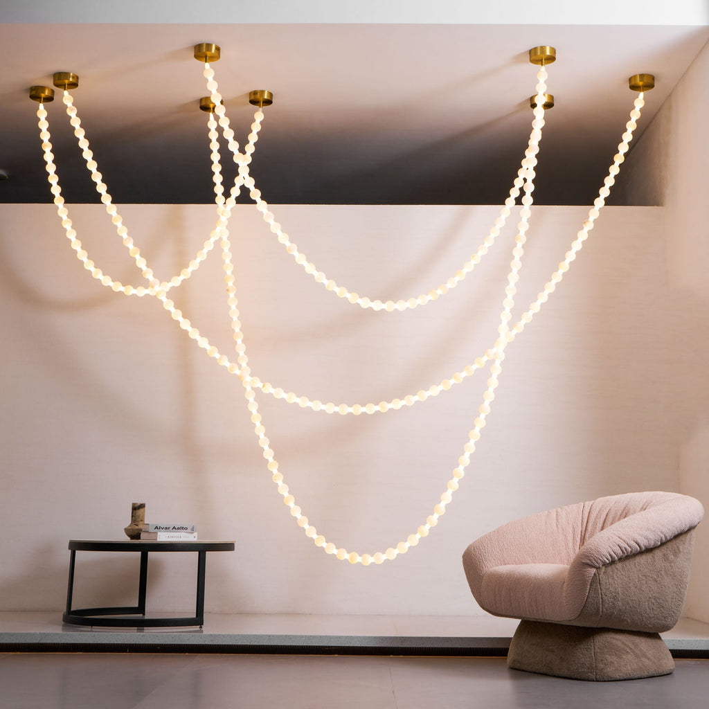 Lustre moderne Miska en Albâtre Or et blanc