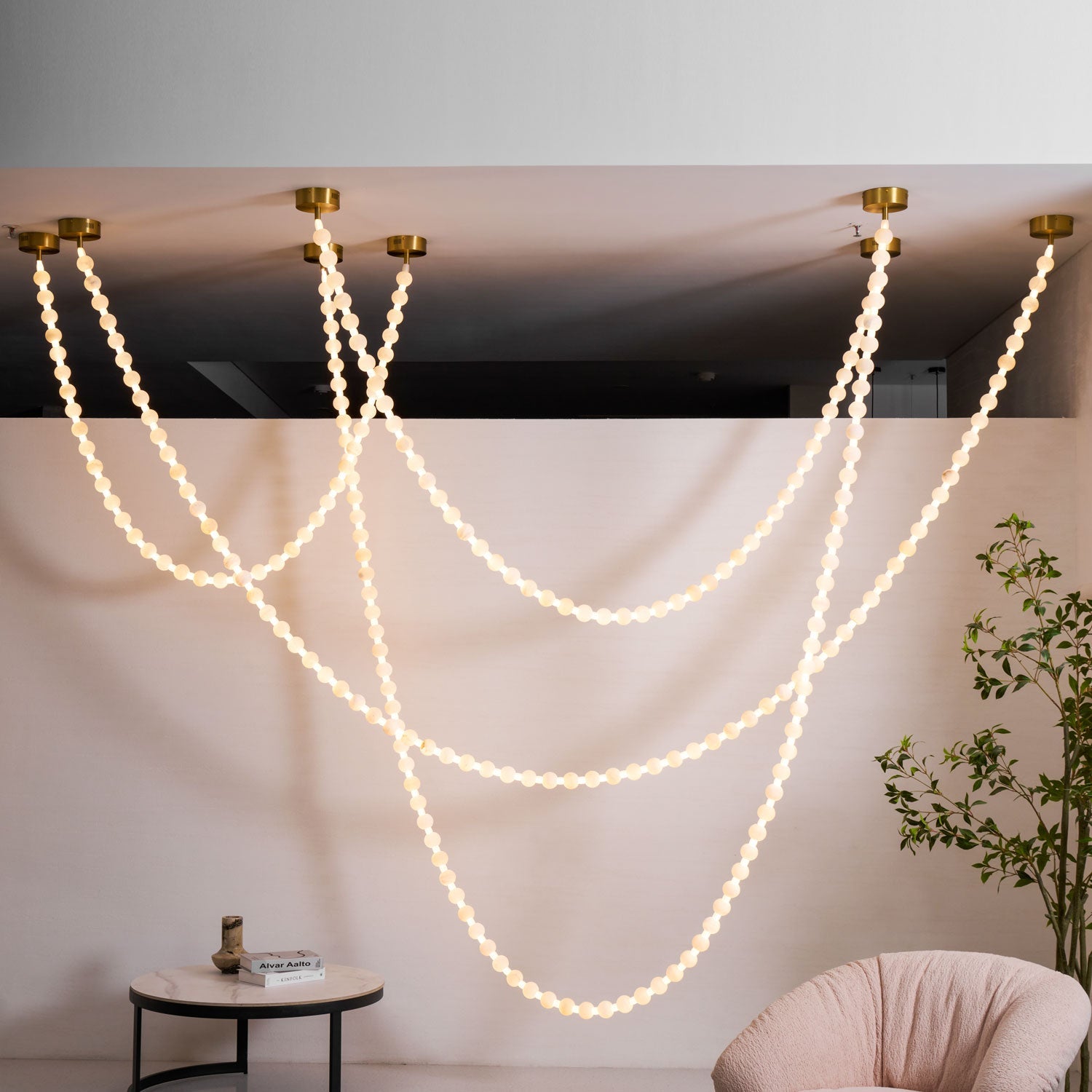 Lustre moderne Miska en Albâtre Or et blanc