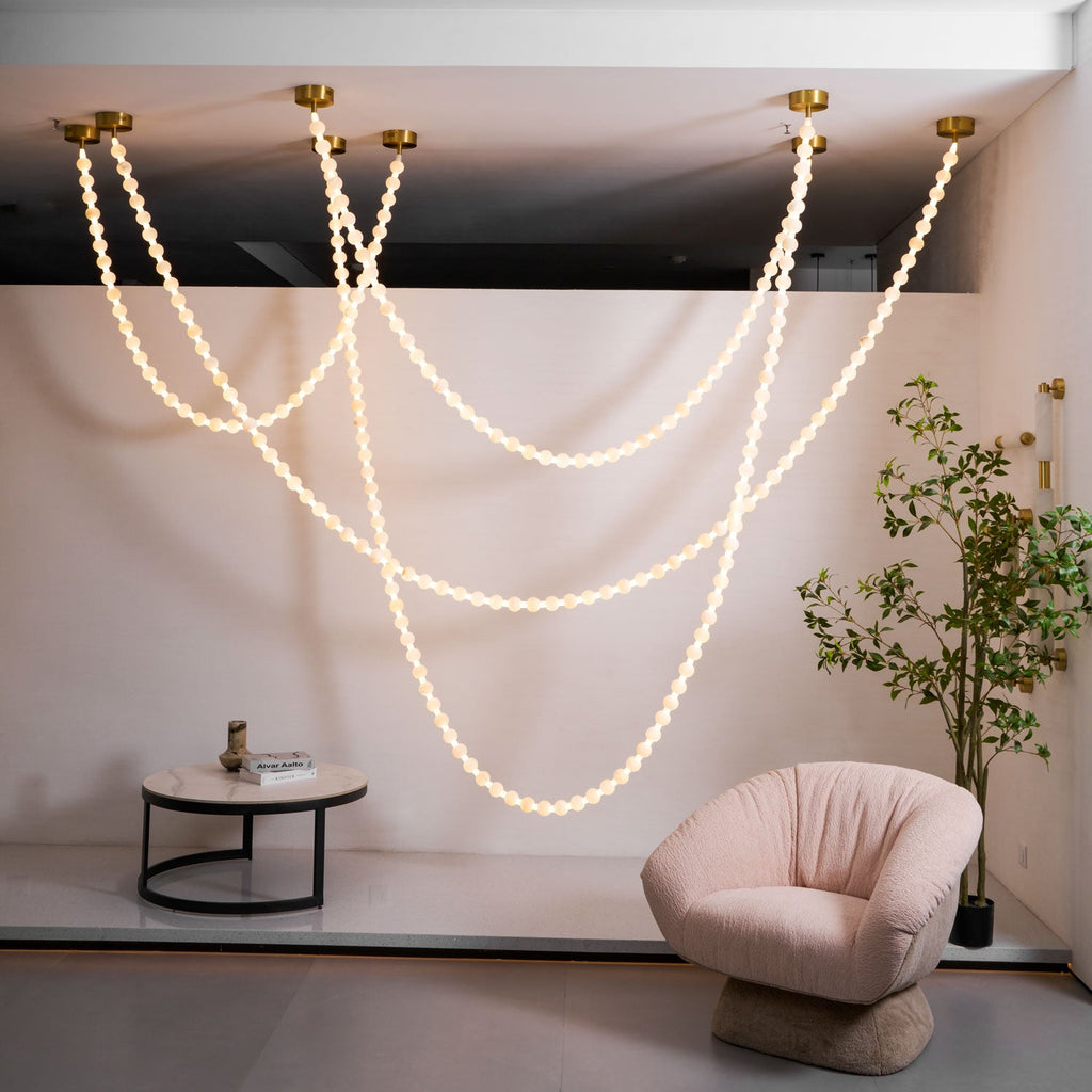 Lustre moderne Miska en Albâtre Or et blanc