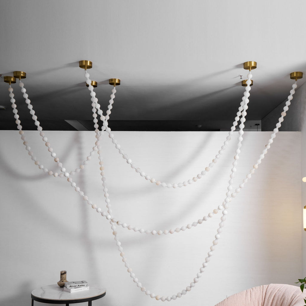 Lustre moderne Miska en Albâtre Or et blanc