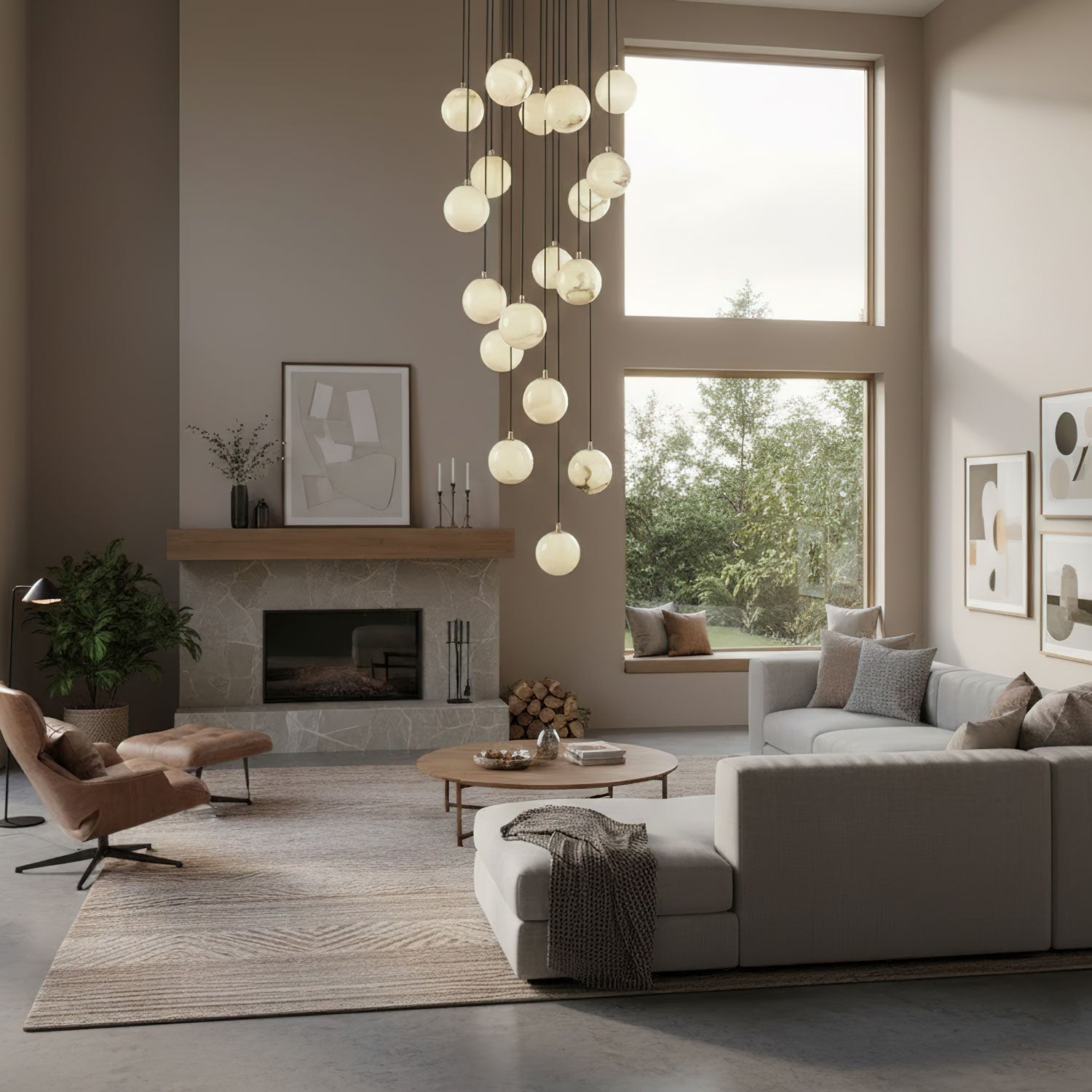 Lustre moderne Mikko en Albâtre Noir et blanc
