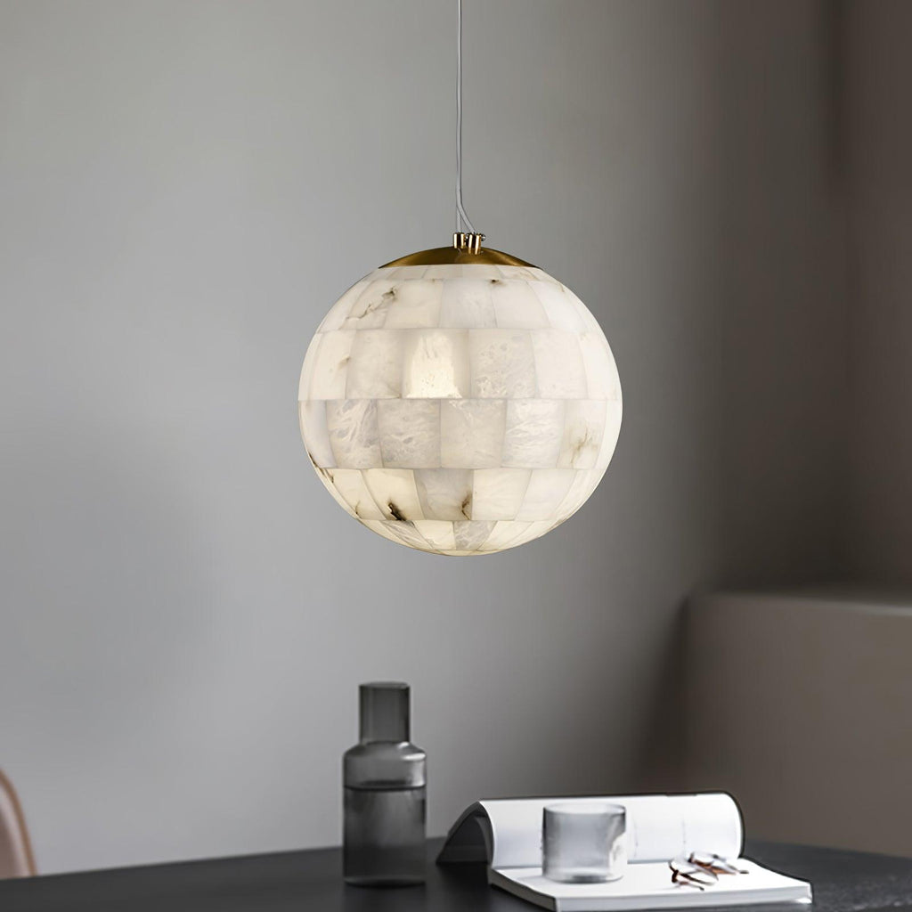 Suspension moderne Hafdan en Albâtre Laiton et blanc