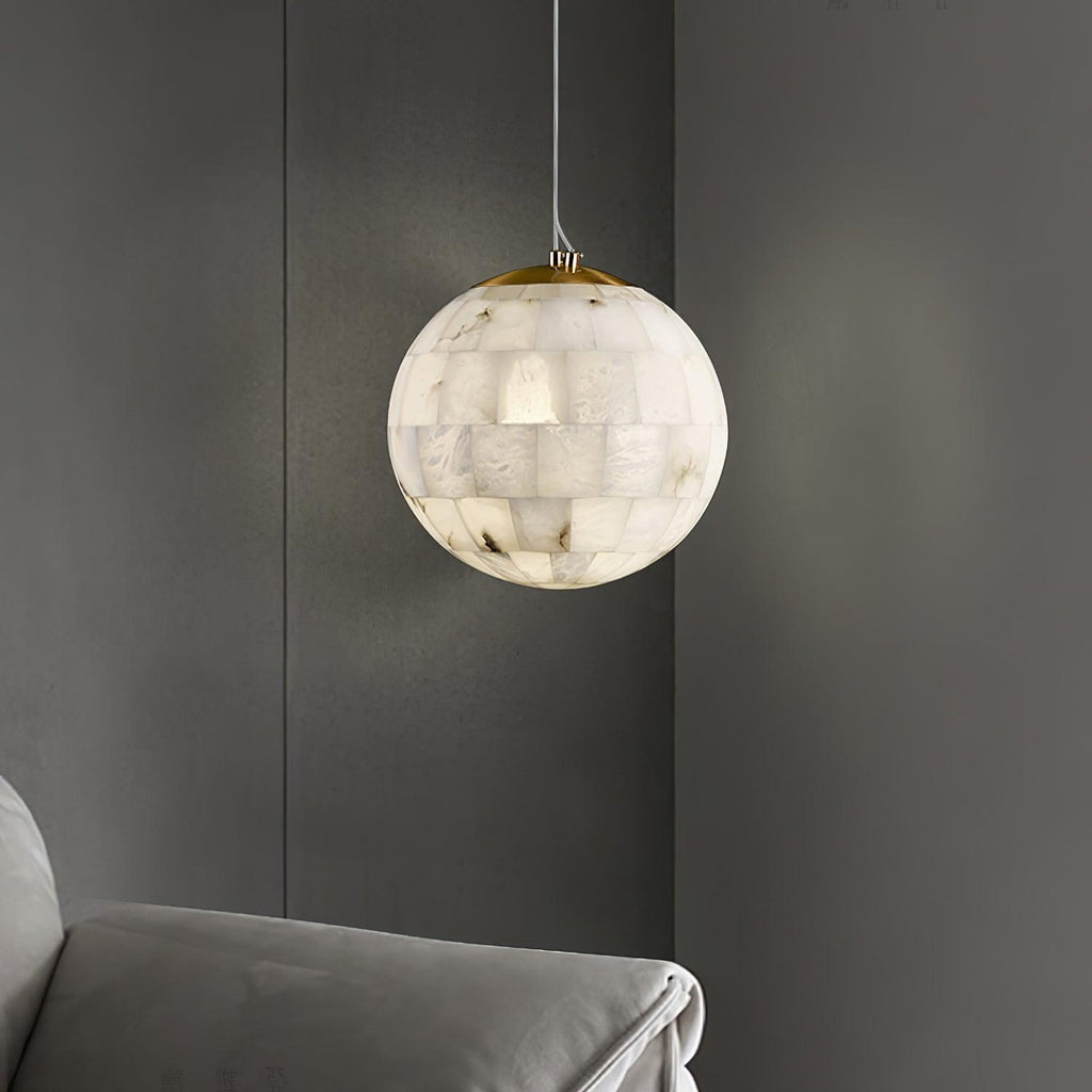 Suspension moderne Hafdan en Albâtre Laiton et blanc