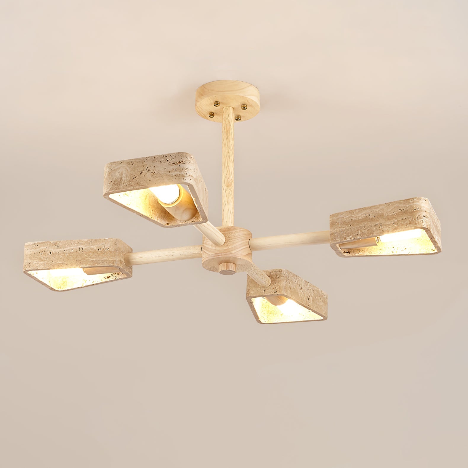 Lustre moderne Jyri en Noyer et travertin jaune
