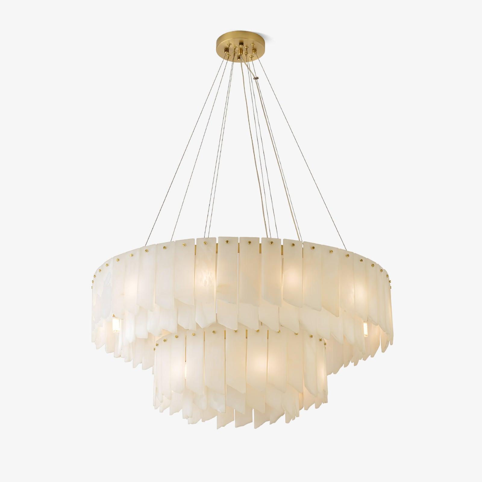 Lustre moderne Darin en Albâtre Laiton et blanc