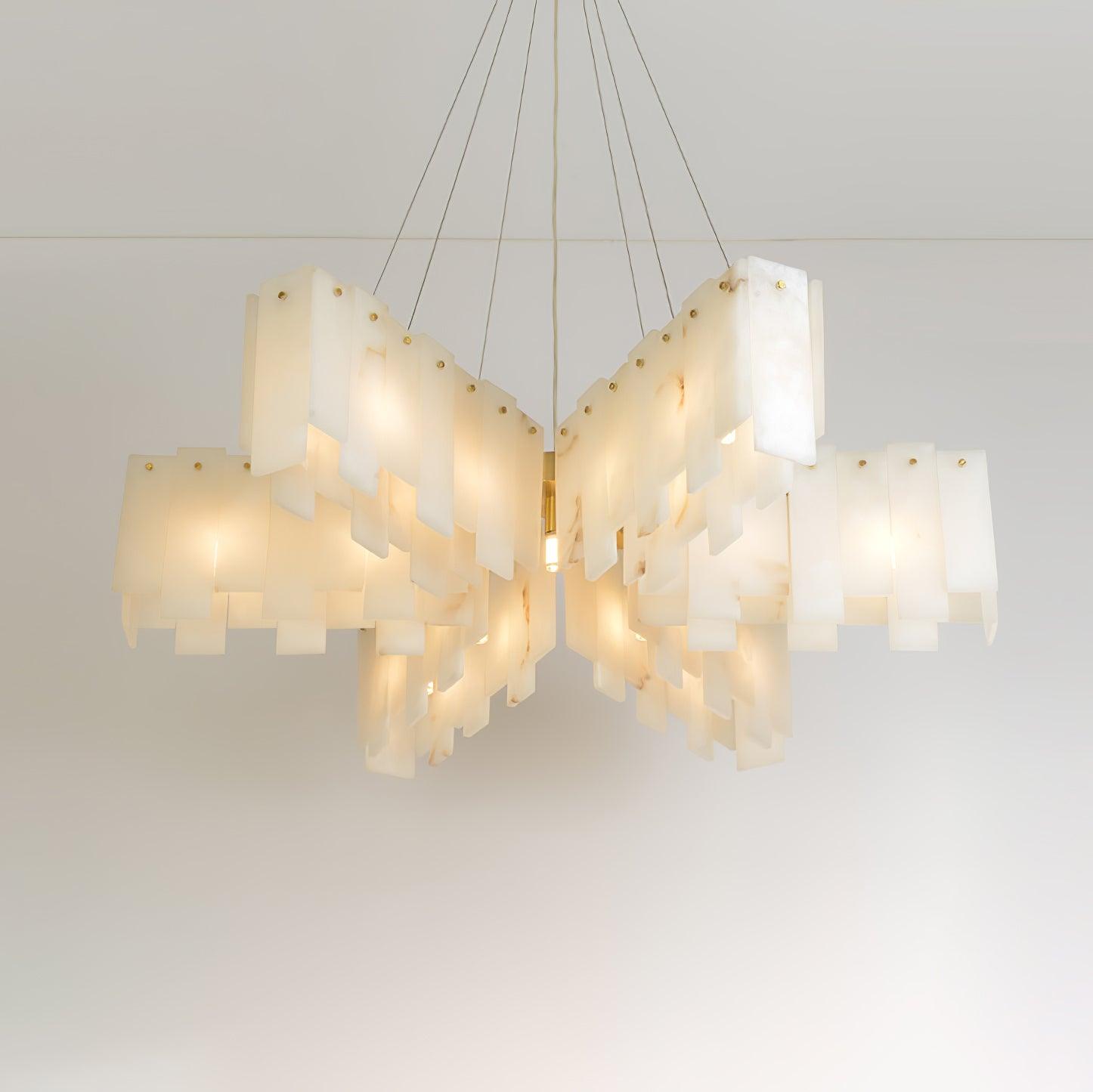 Lustre moderne Darin en Albâtre Laiton et blanc