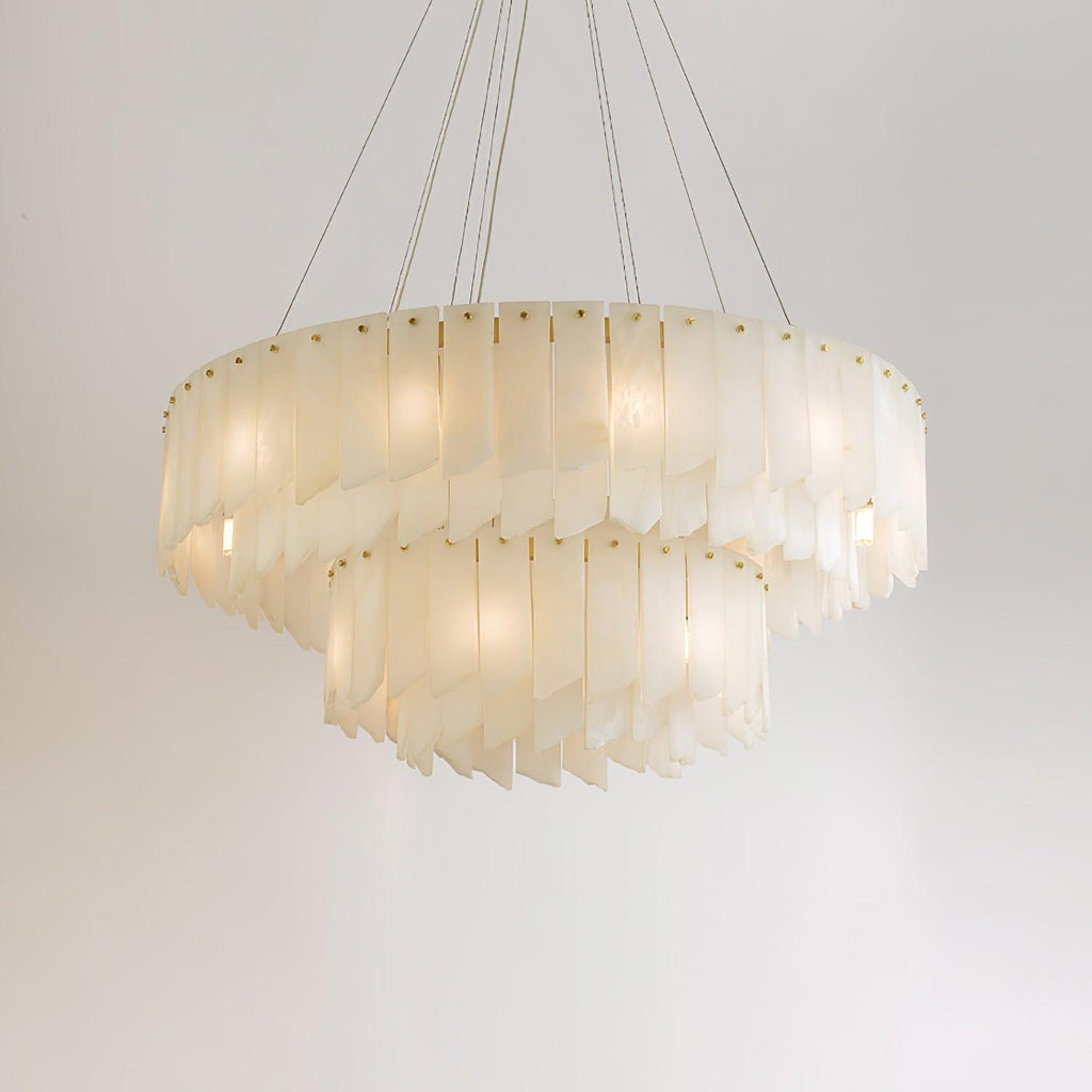 Lustre moderne Darin en Albâtre Laiton et blanc