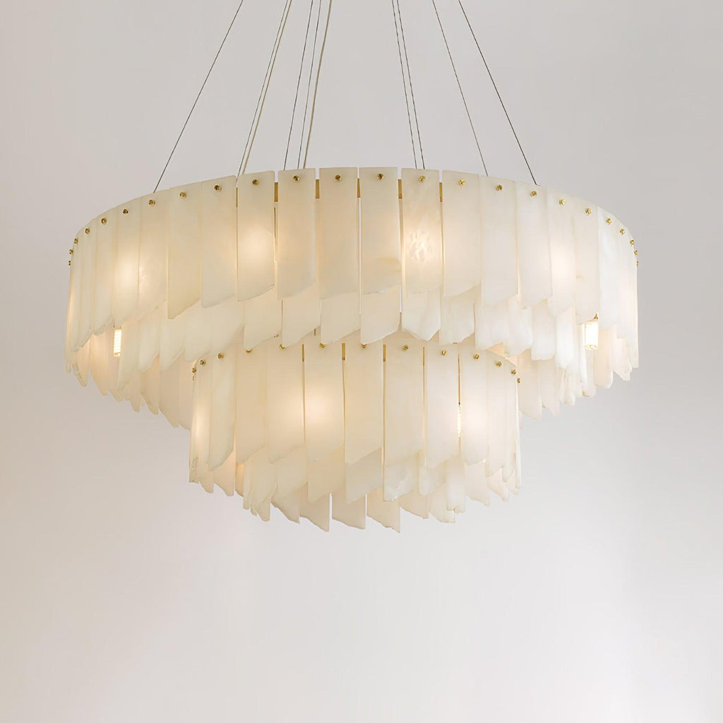 Lustre moderne Darin en Albâtre Laiton et blanc