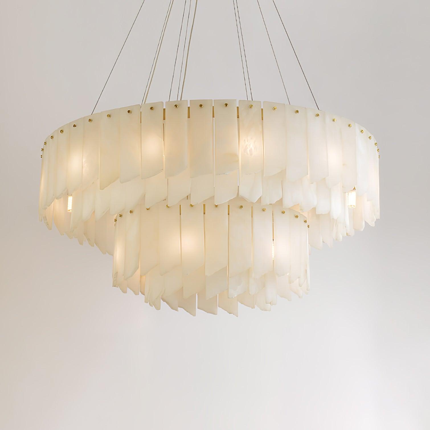 Lustre moderne Darin en Albâtre Laiton et blanc