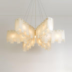 Lustre moderne Darin en Albâtre Laiton et blanc