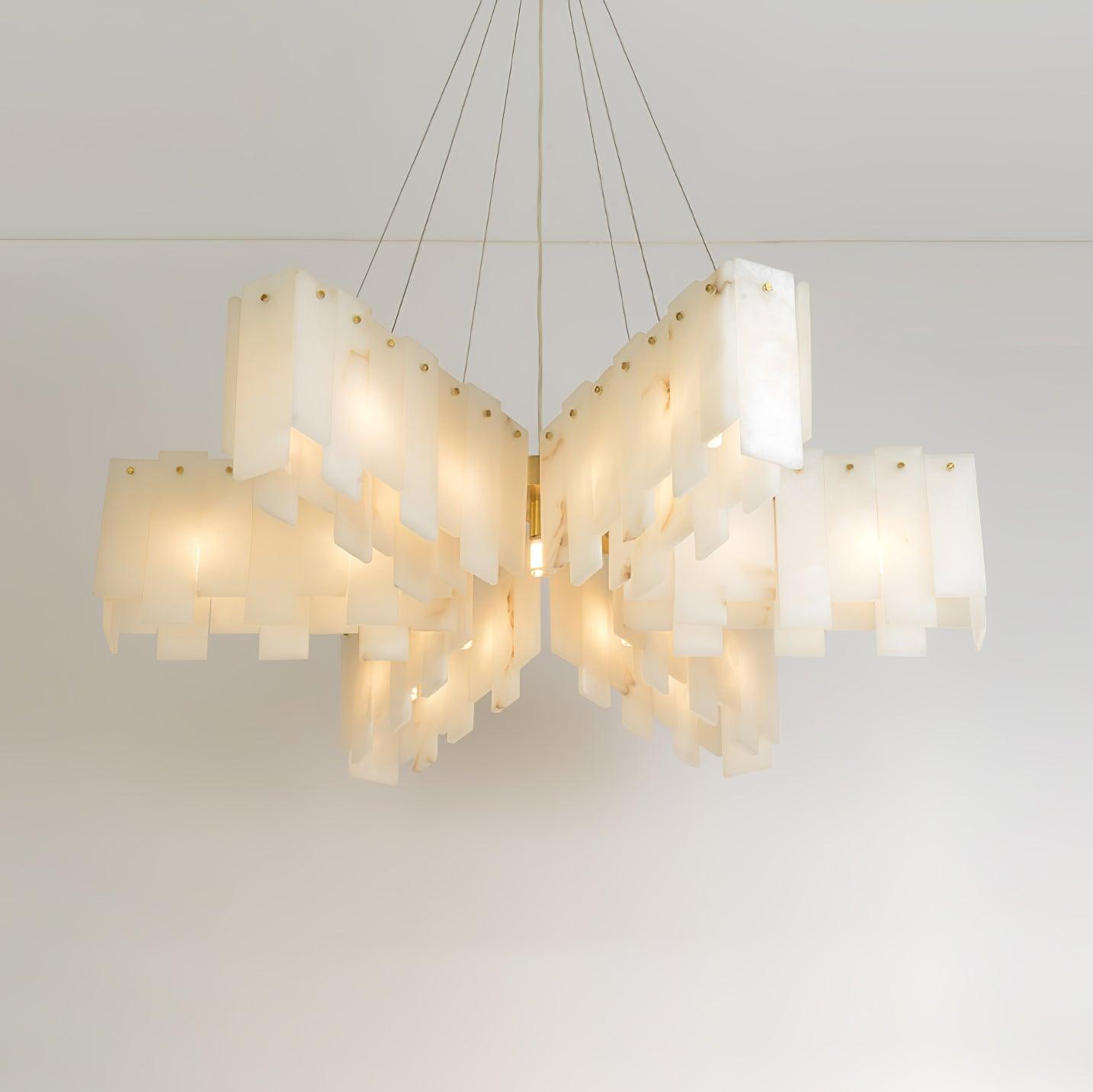 Lustre moderne Darin en Albâtre Laiton et blanc