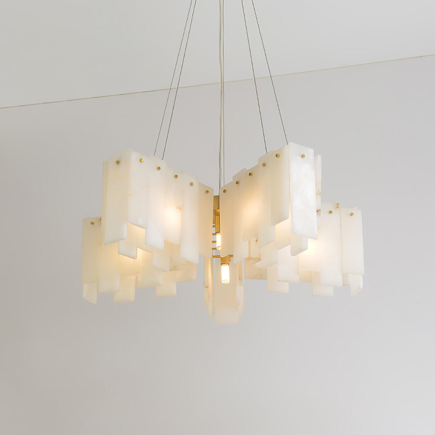 Lustre moderne Darin en Albâtre Laiton et blanc