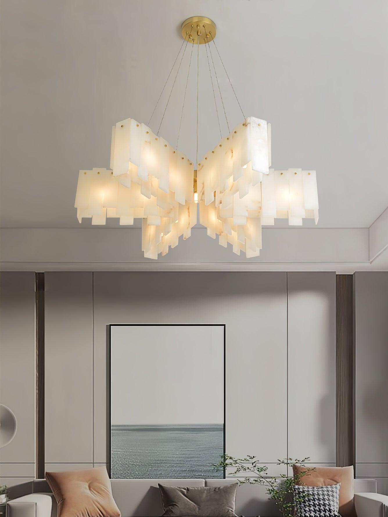 Lustre moderne Darin en Albâtre Laiton et blanc