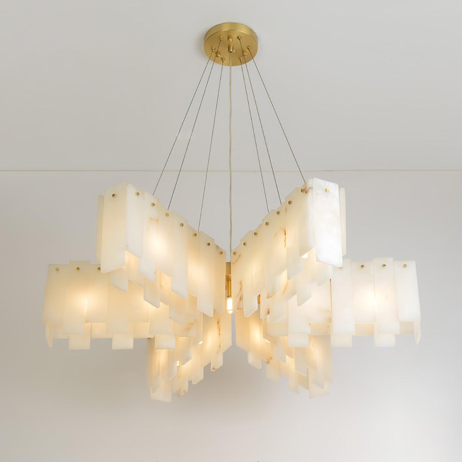 Lustre moderne Darin en Albâtre Laiton et blanc