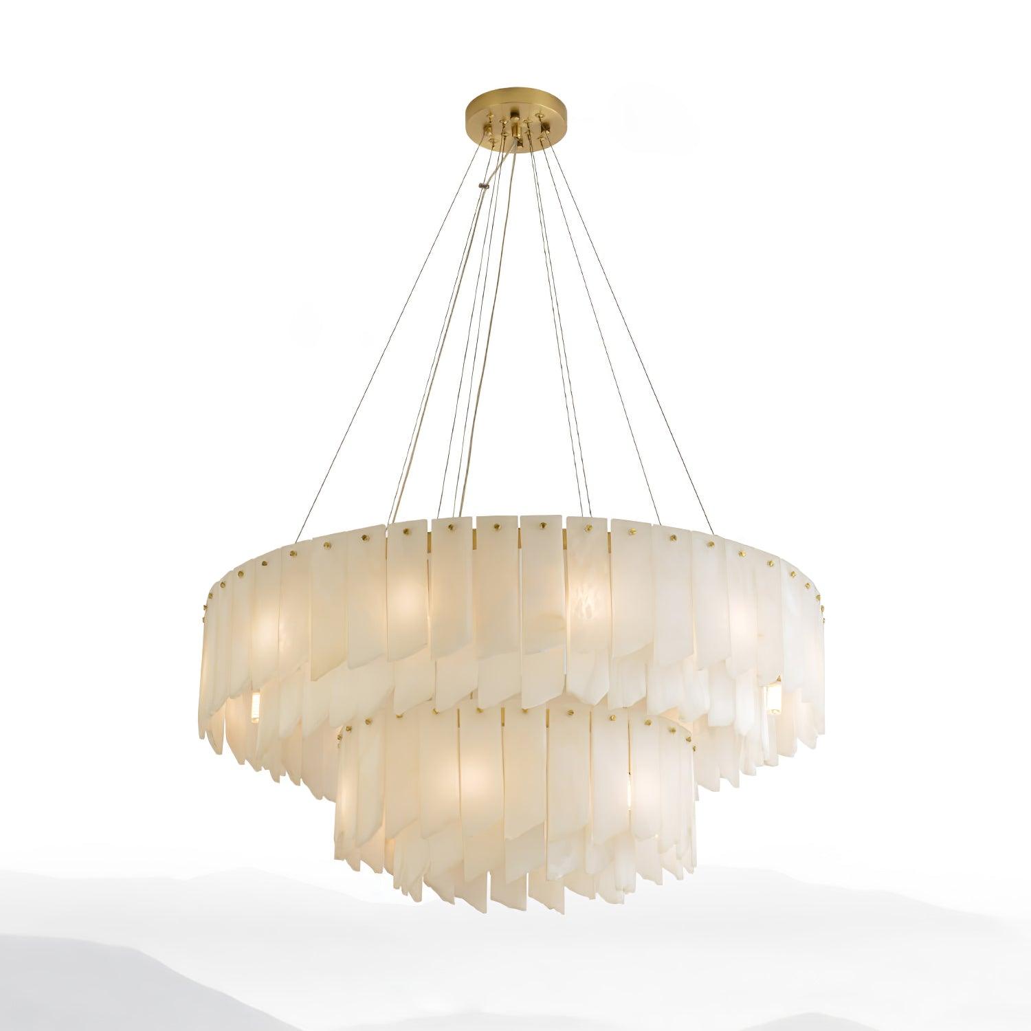 Lustre moderne Darin en Albâtre Laiton et blanc