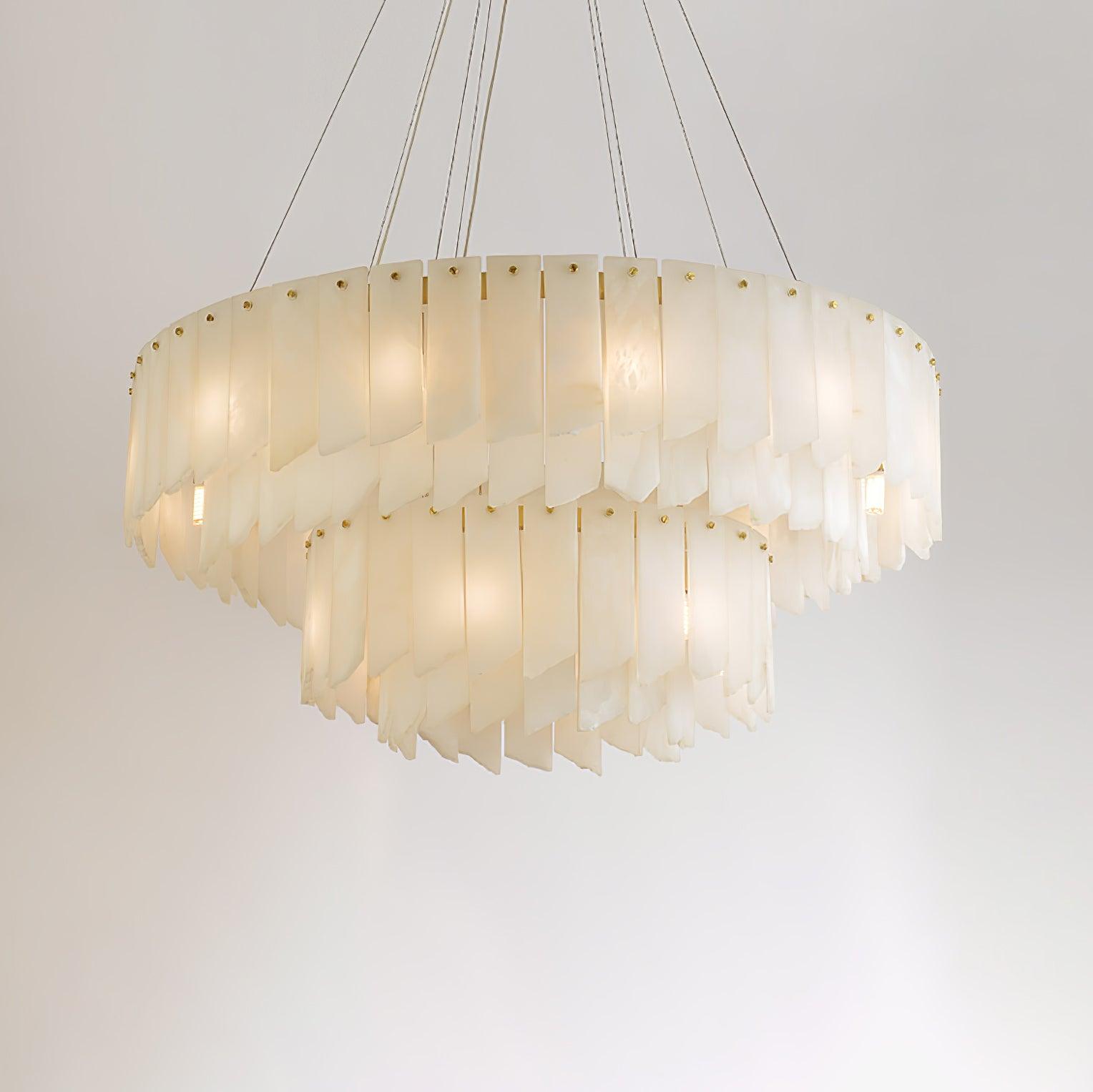 Lustre moderne Darin en Albâtre Laiton et blanc