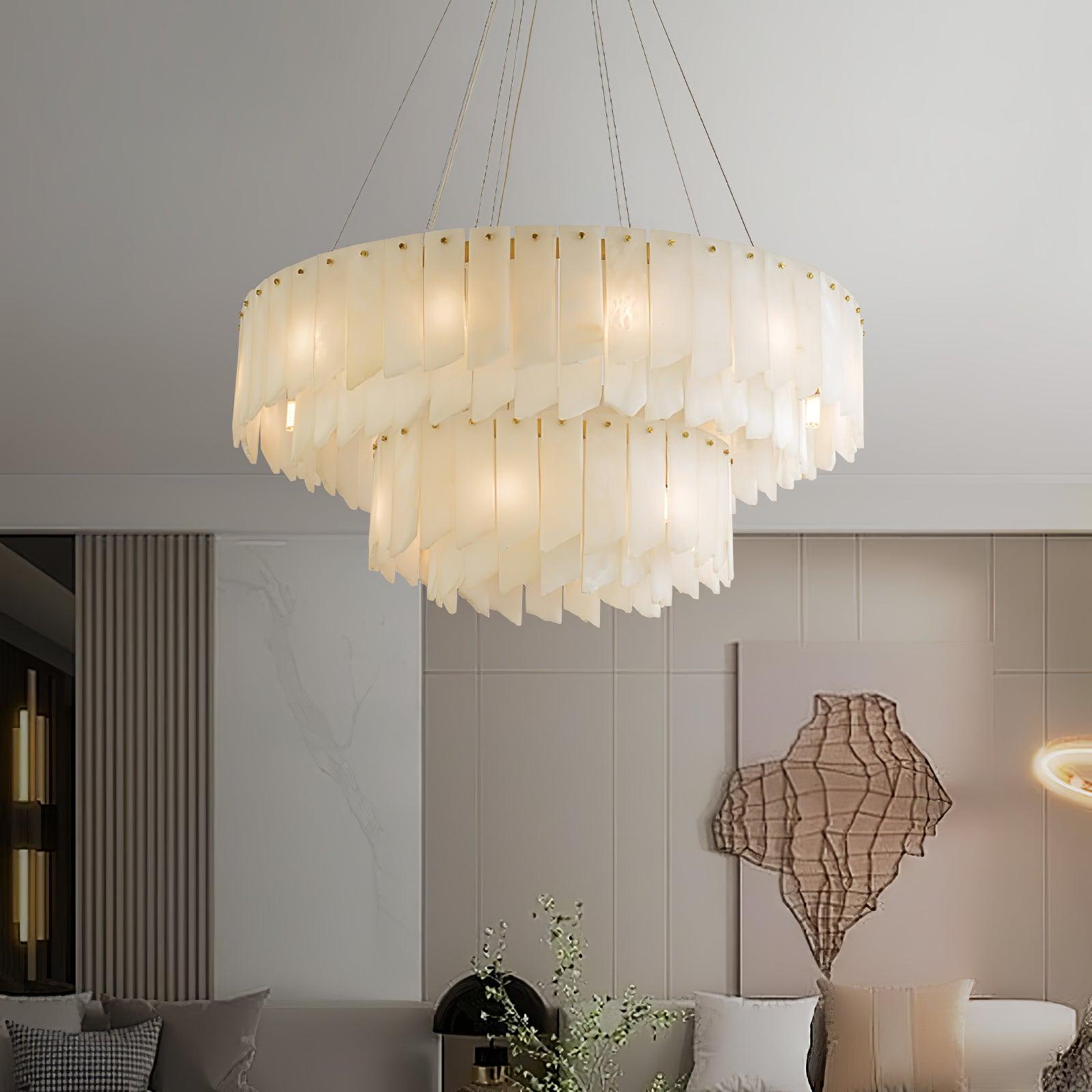 Lustre moderne Darin en Albâtre Laiton et blanc