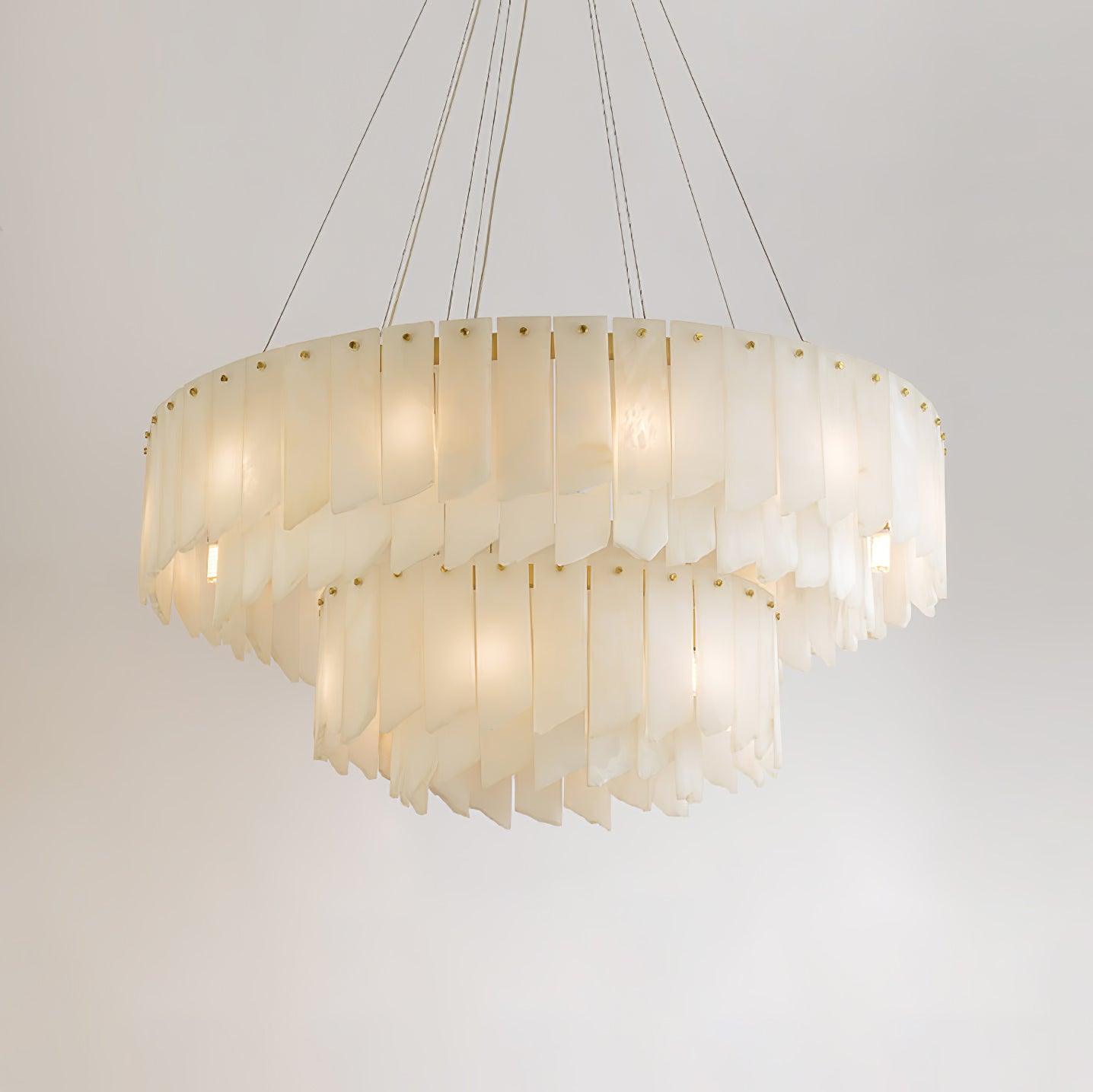 Lustre moderne Darin en Albâtre Laiton et blanc
