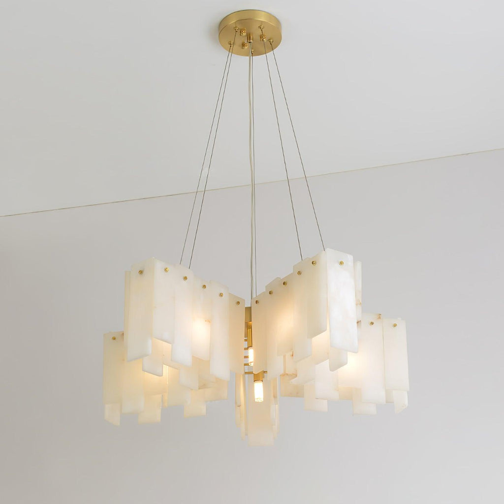 Lustre moderne Darin en Albâtre Laiton et blanc