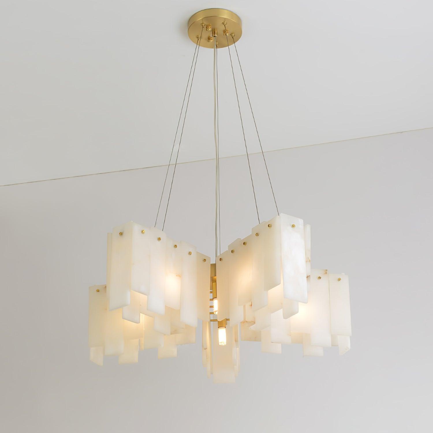 Lustre moderne Darin en Albâtre Laiton et blanc