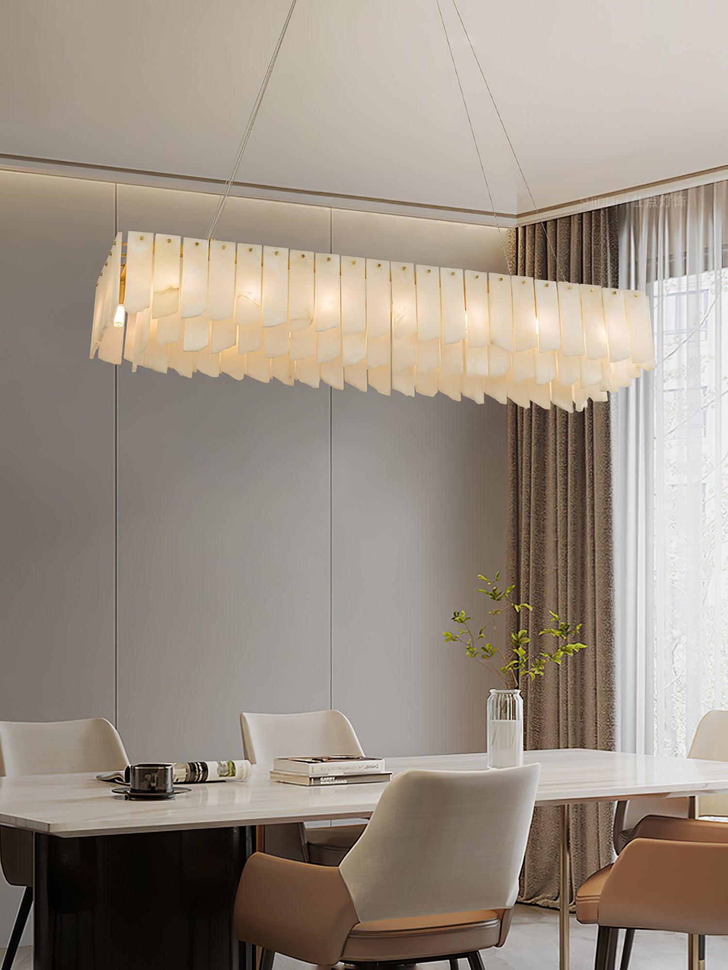 Lustre moderne Darin en Albâtre Laiton et blanc