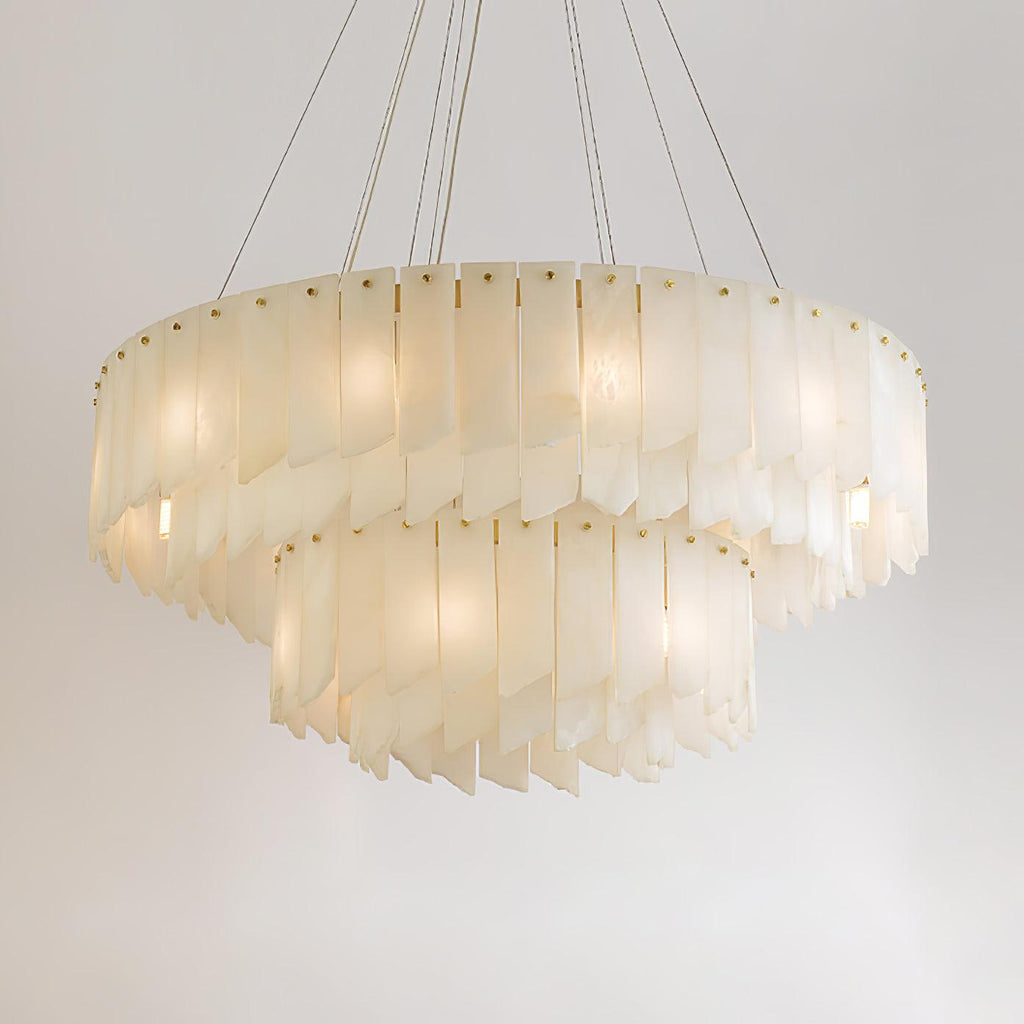 Lustre moderne Darin en Albâtre Laiton et blanc