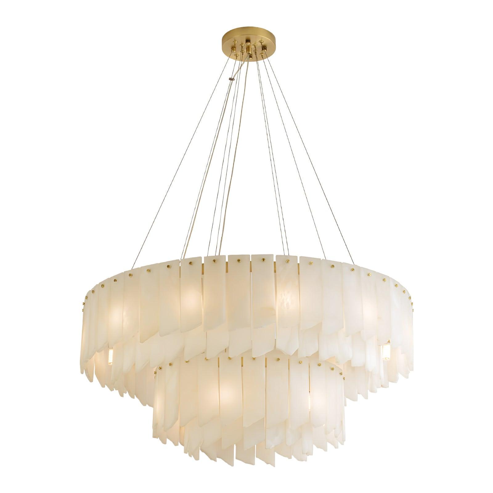 Lustre moderne Darin en Albâtre Laiton et blanc