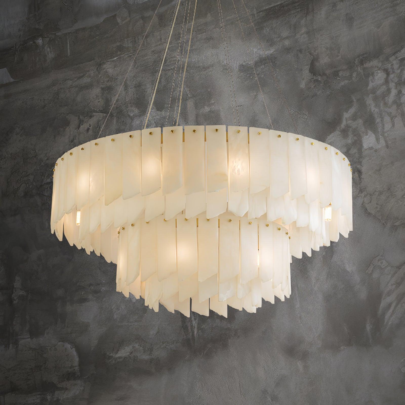Lustre moderne Darin en Albâtre Laiton et blanc