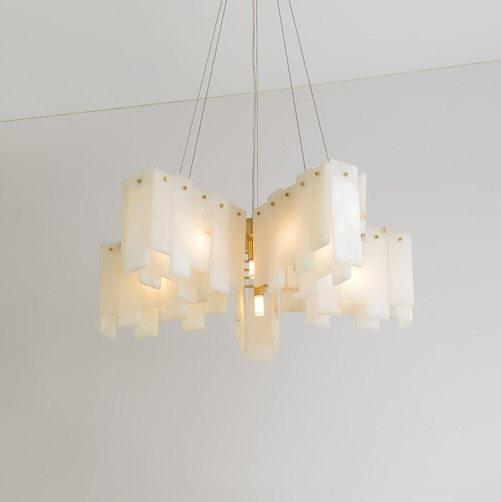 Lustre moderne Darin en Albâtre Laiton et blanc