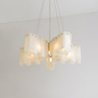 Lustre moderne Darin en Albâtre Laiton et blanc