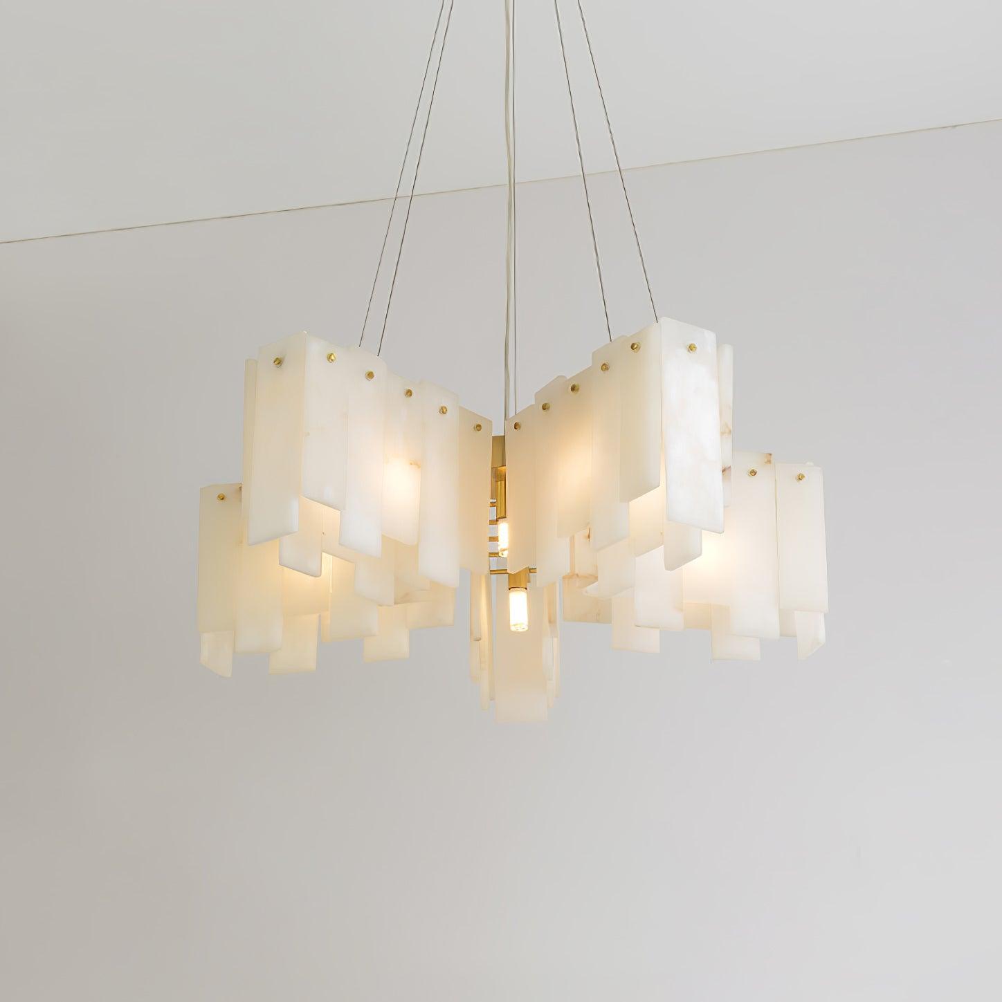 Lustre moderne Darin en Albâtre Laiton et blanc