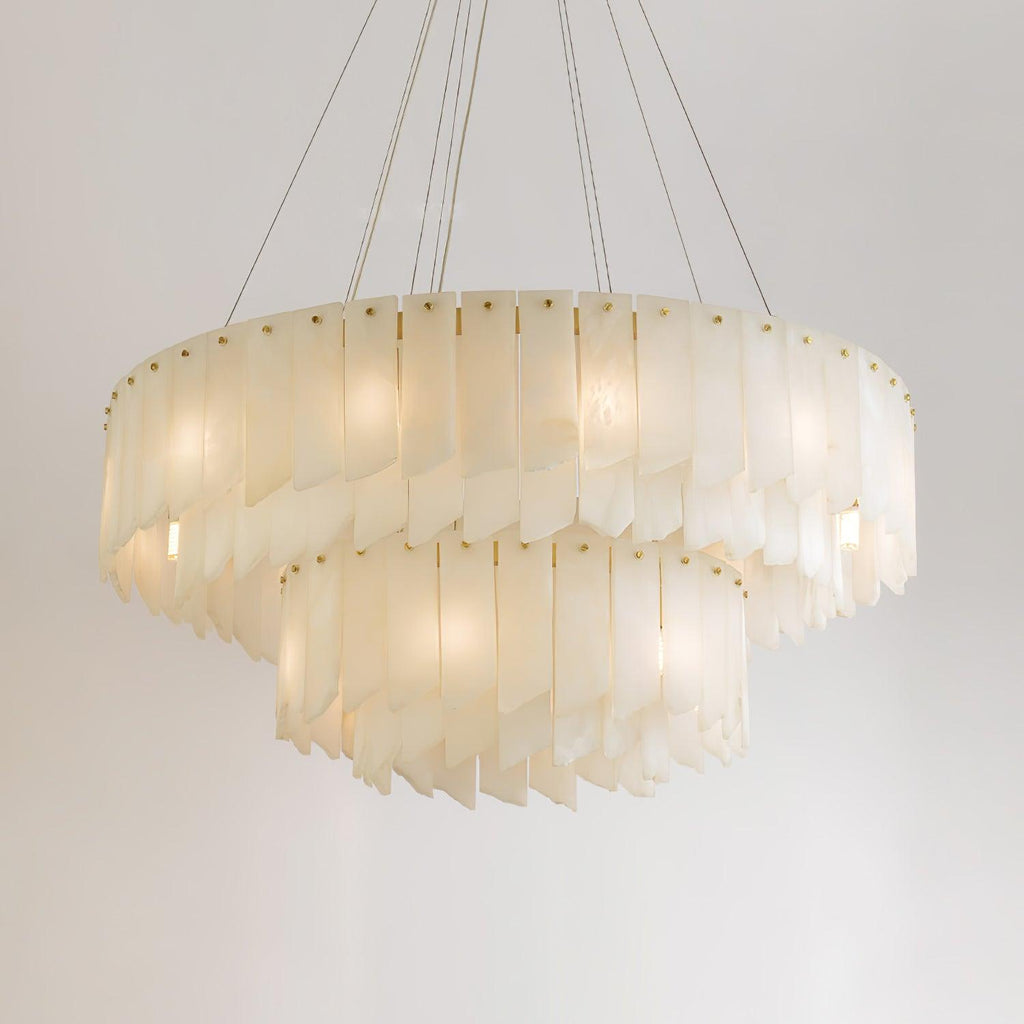 Lustre moderne Darin en Albâtre Laiton et blanc