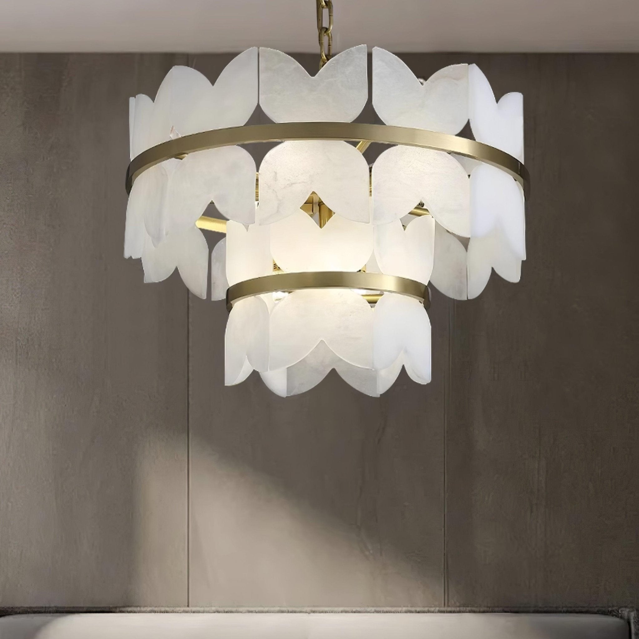 Lustre moderne Anza en Albâtre Or et blanc