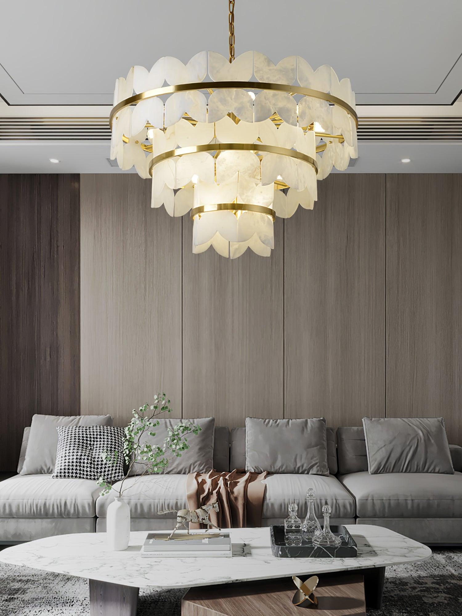 Lustre moderne Anza en Albâtre Or et blanc