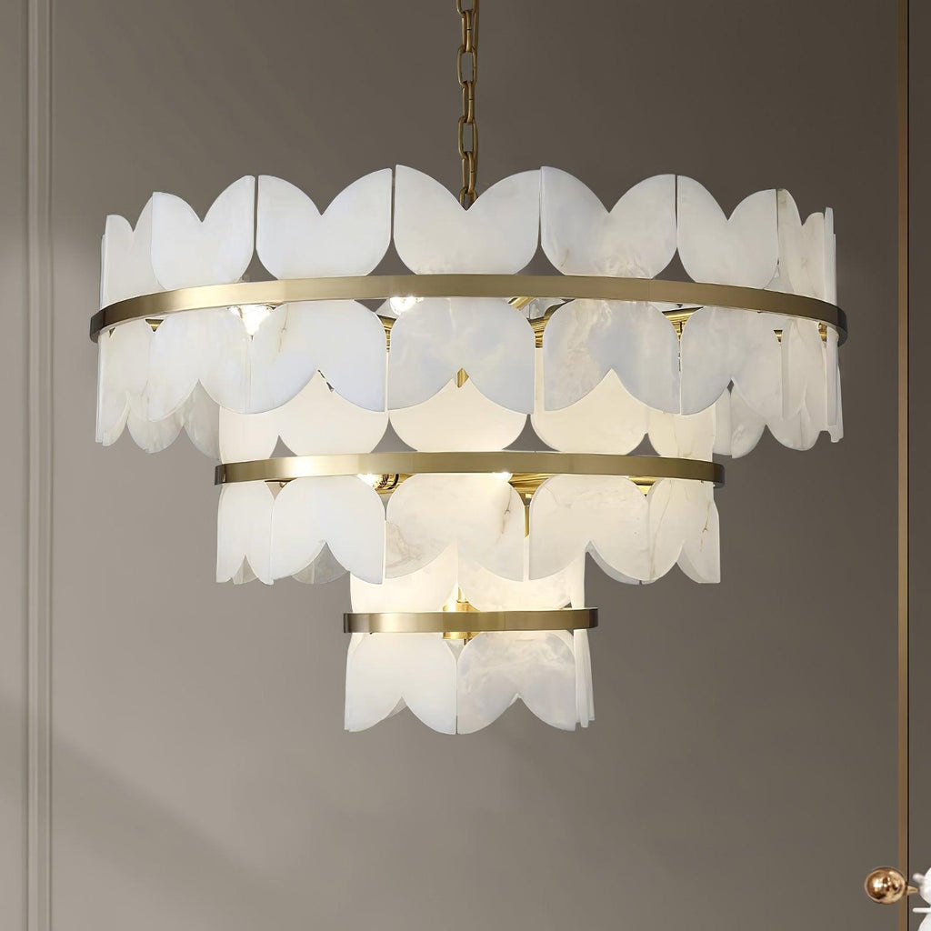 Lustre moderne Anza en Albâtre Or et blanc