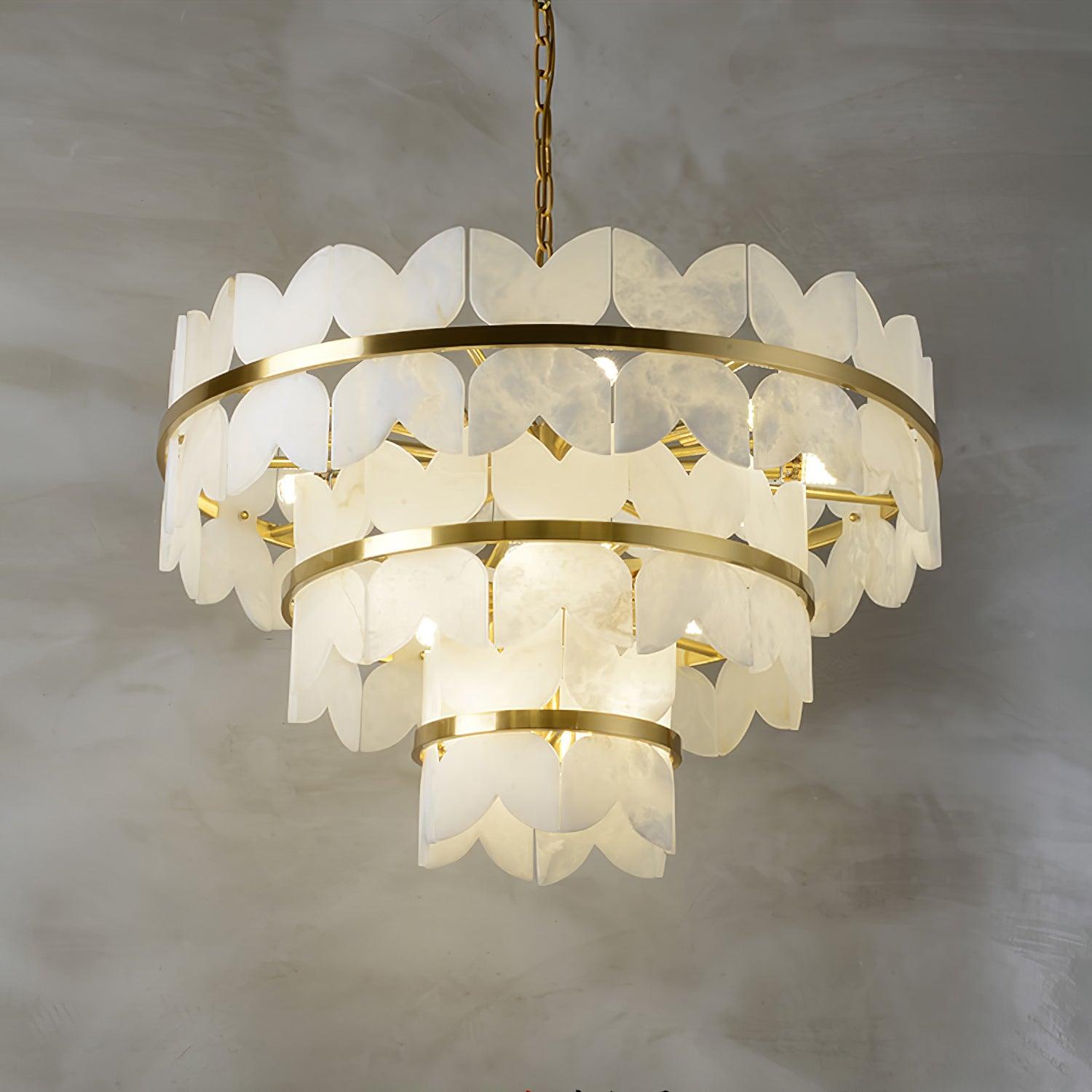 Lustre moderne Anza en Albâtre Or et blanc