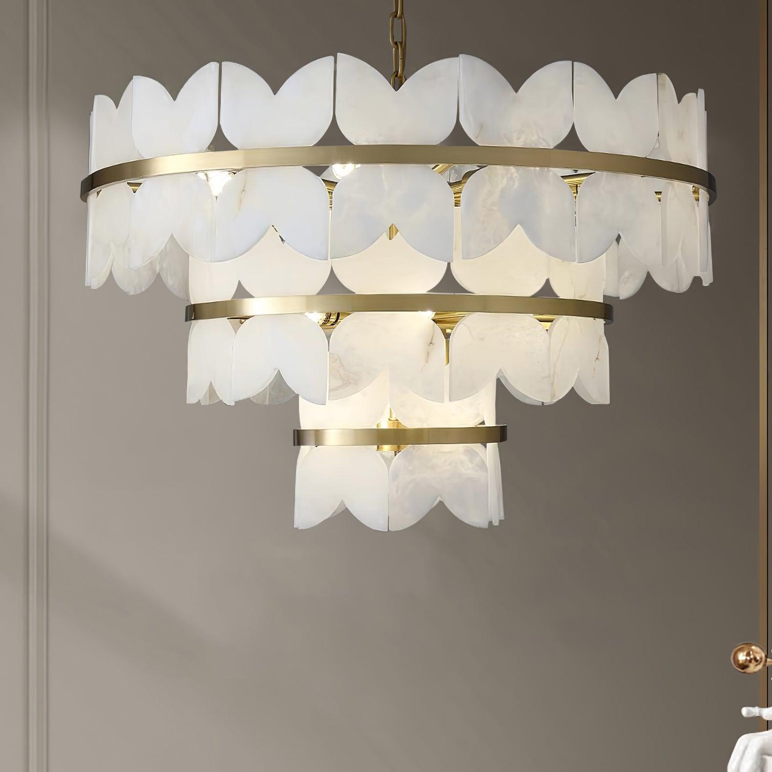 Lustre moderne Anza en Albâtre Or et blanc