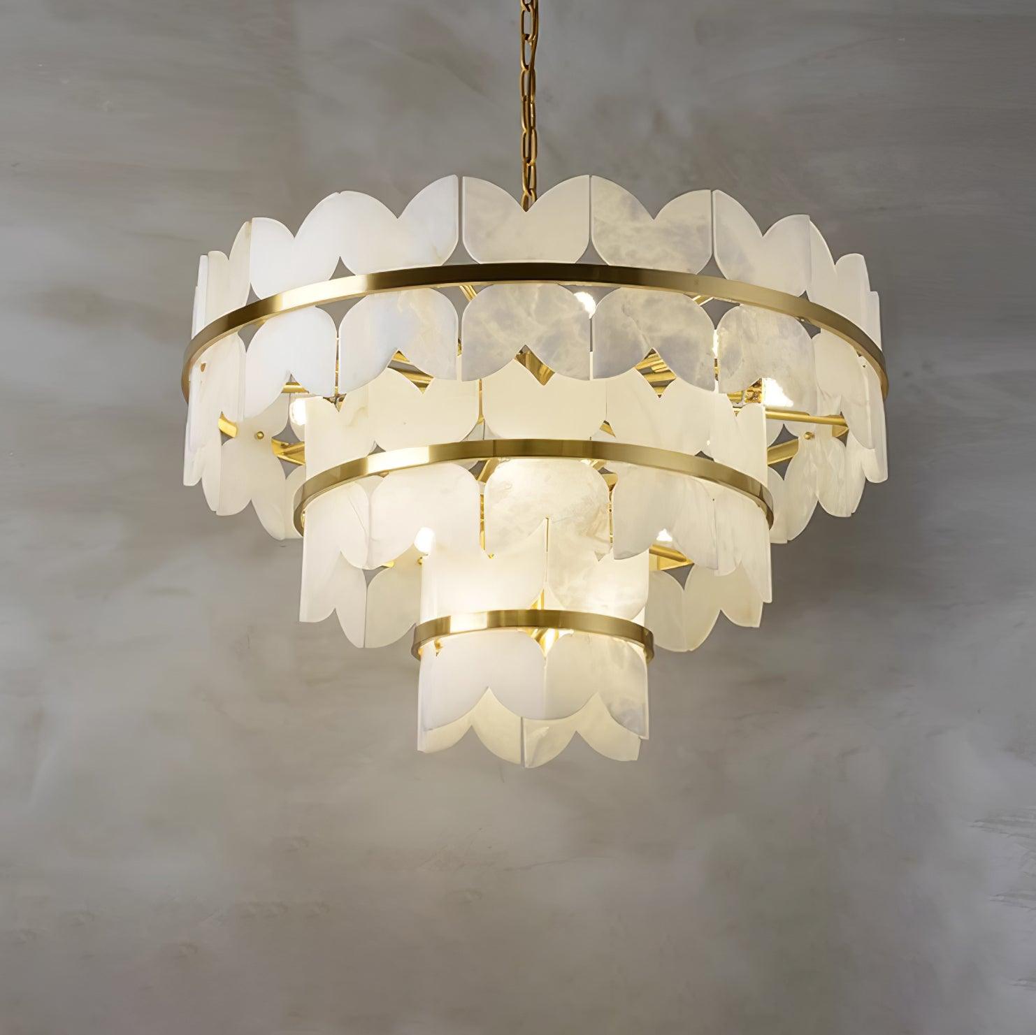 Lustre moderne Anza en Albâtre Or et blanc