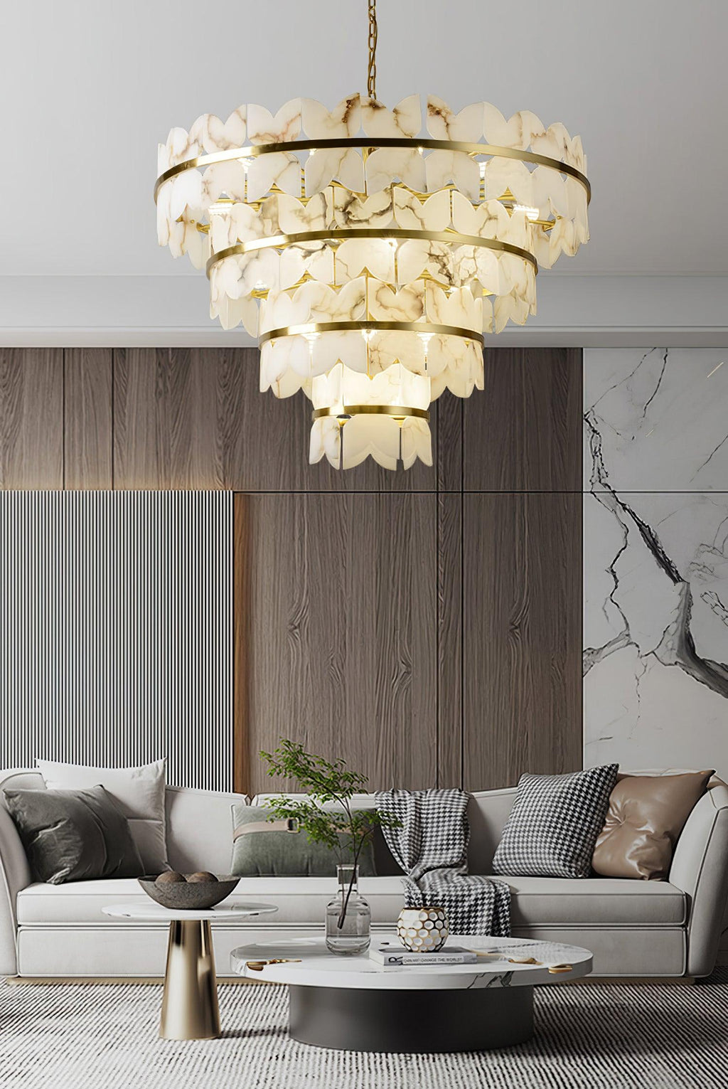 Lustre moderne Anza en Albâtre Or et blanc