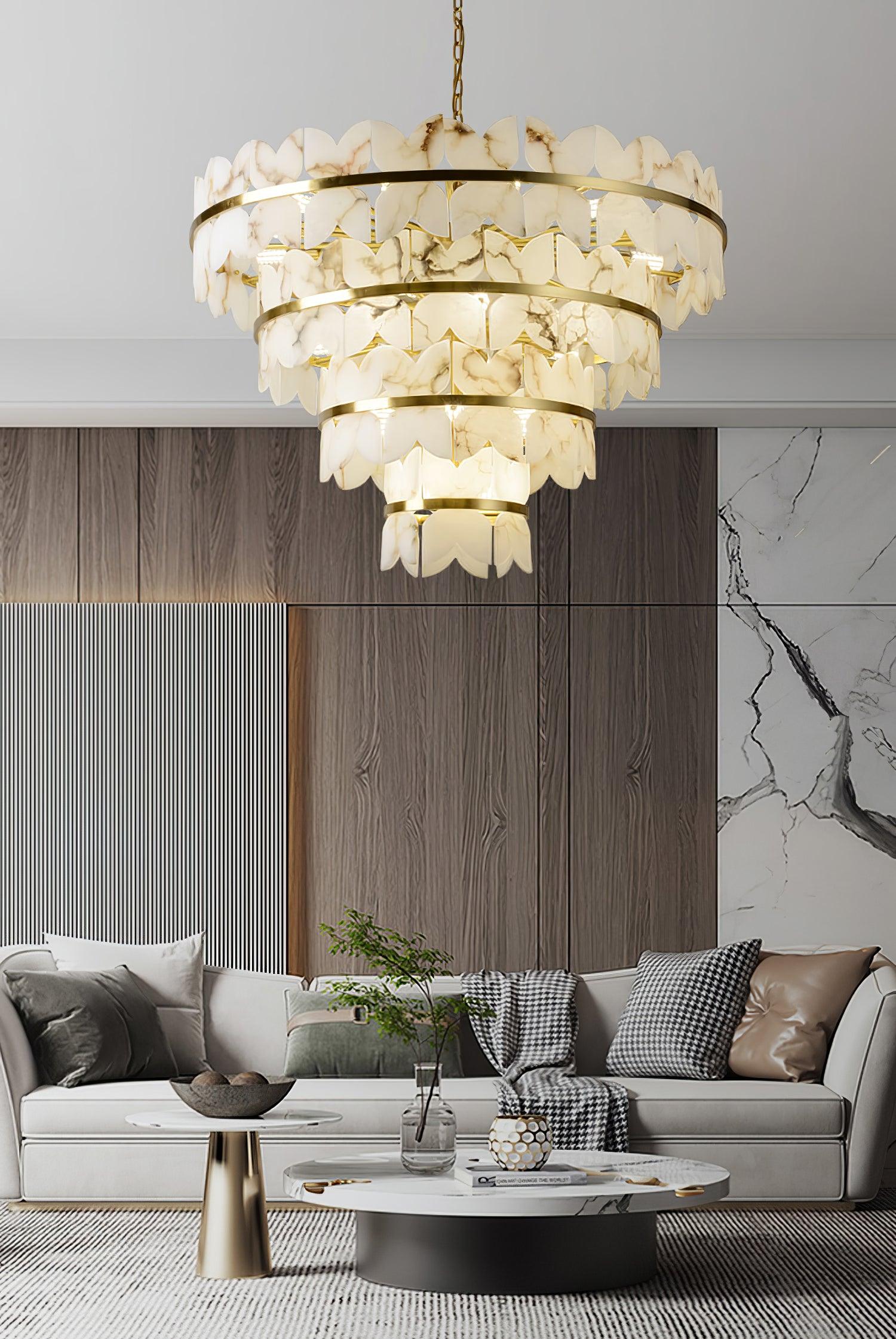 Lustre moderne Anza en Albâtre Or et blanc
