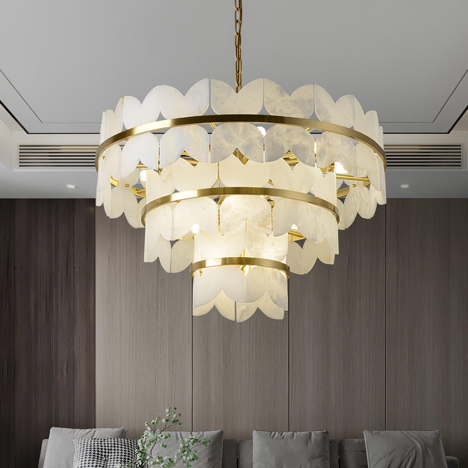 Lustre moderne Anza en Albâtre Or et blanc