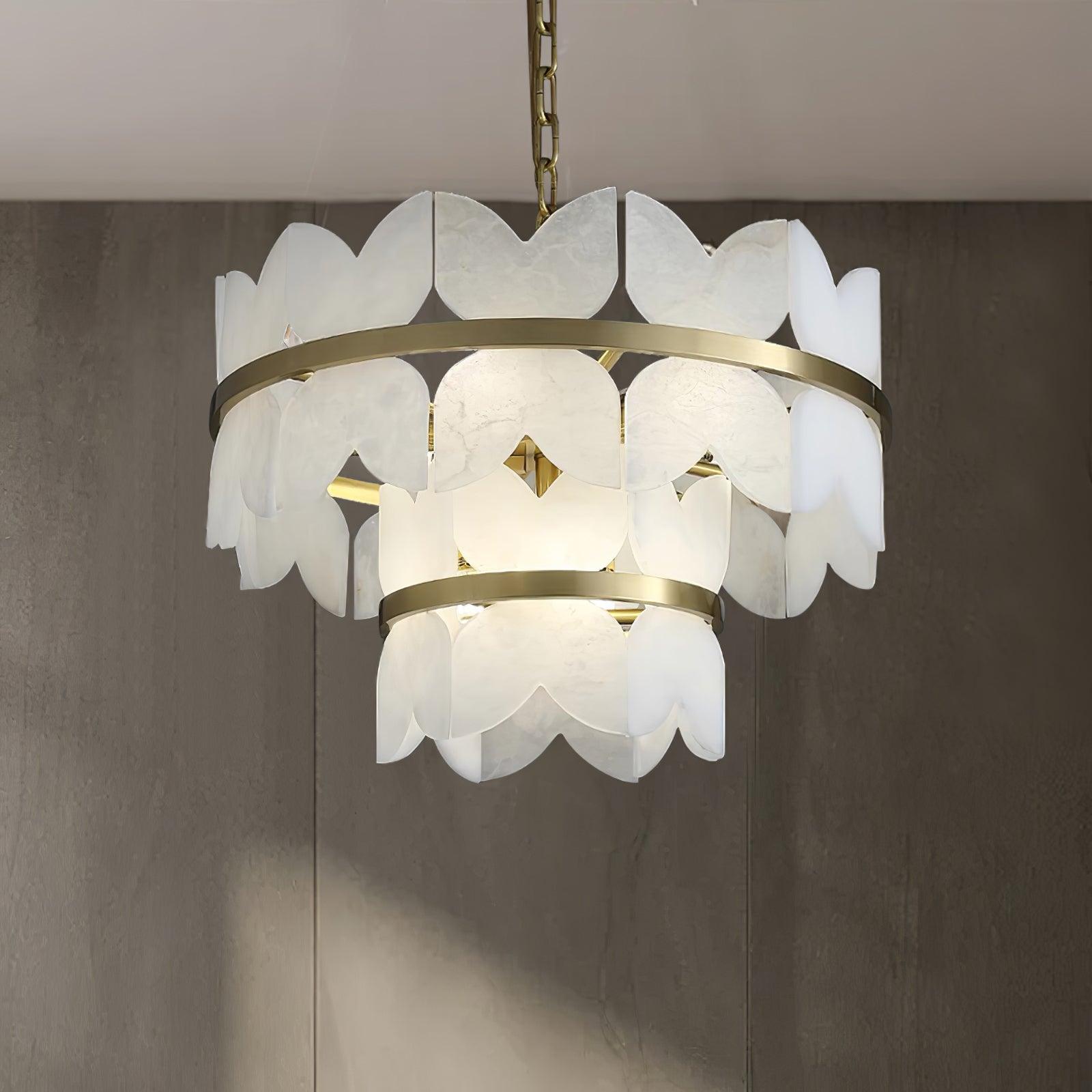 Lustre moderne Anza en Albâtre Or et blanc