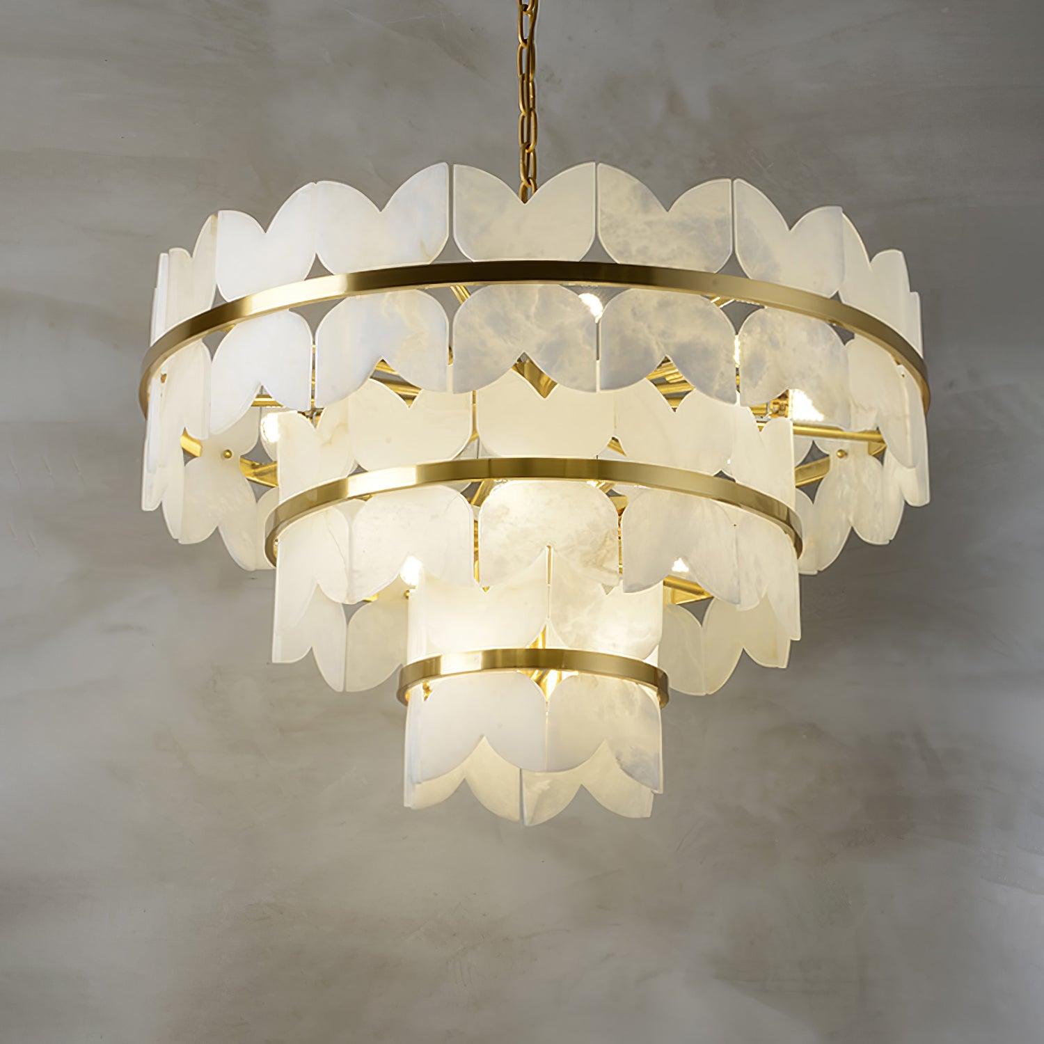 Lustre moderne Anza en Albâtre Or et blanc