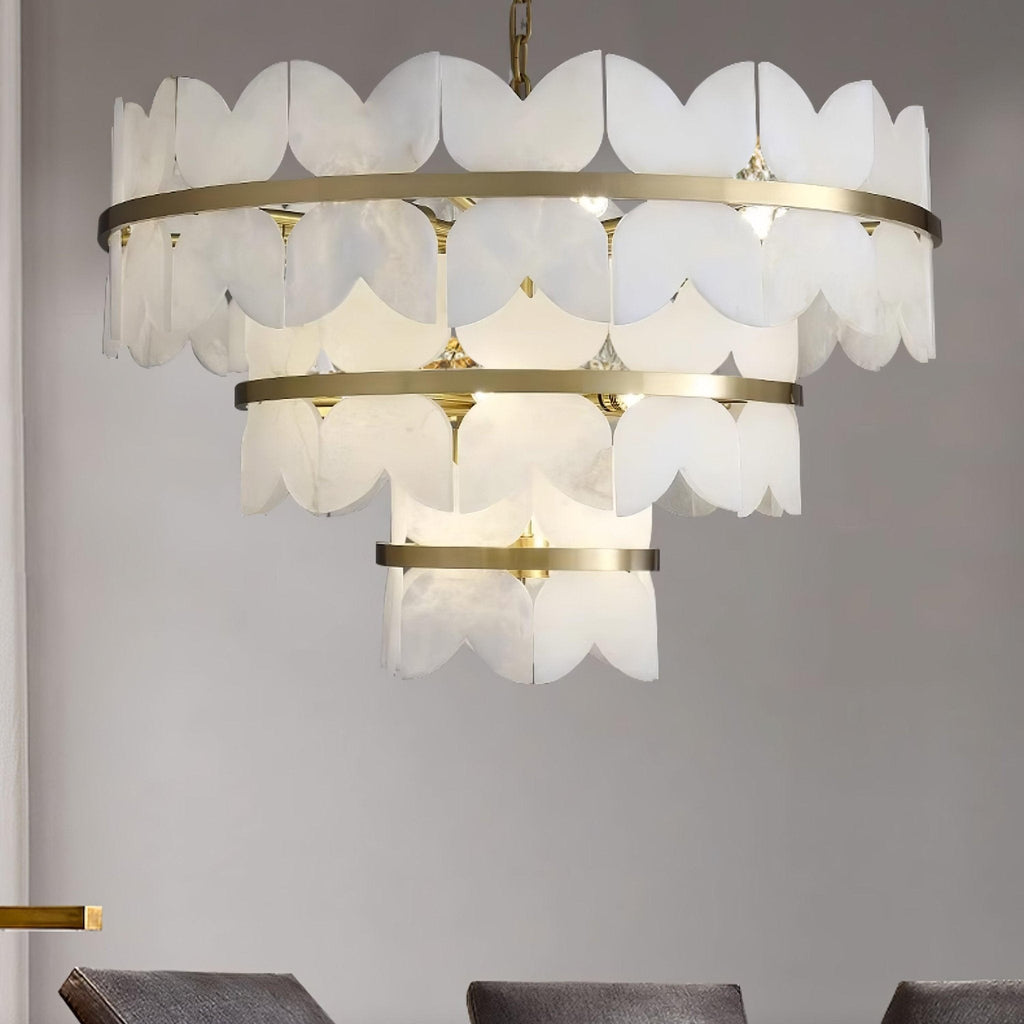 Lustre moderne Anza en Albâtre Or et blanc