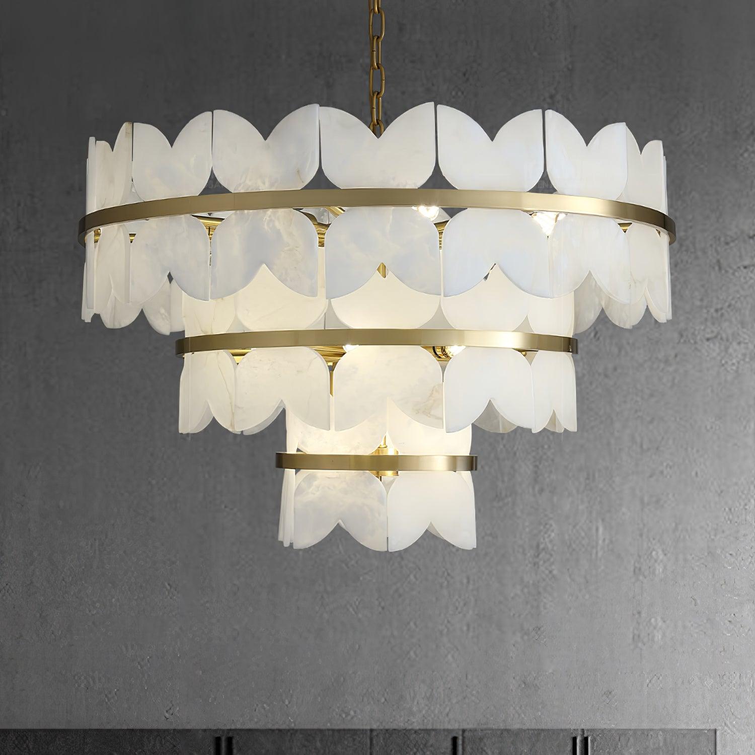 Lustre moderne Anza en Albâtre Or et blanc