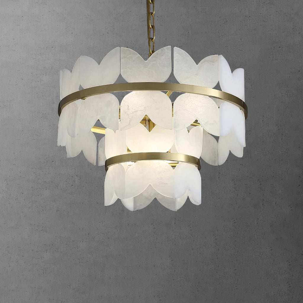 Lustre moderne Anza en Albâtre Or et blanc