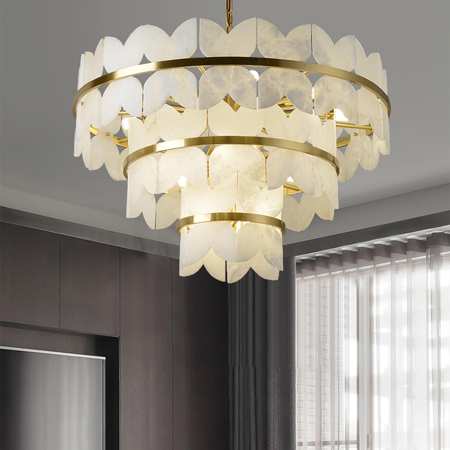 Lustre moderne Anza en Albâtre Or et blanc