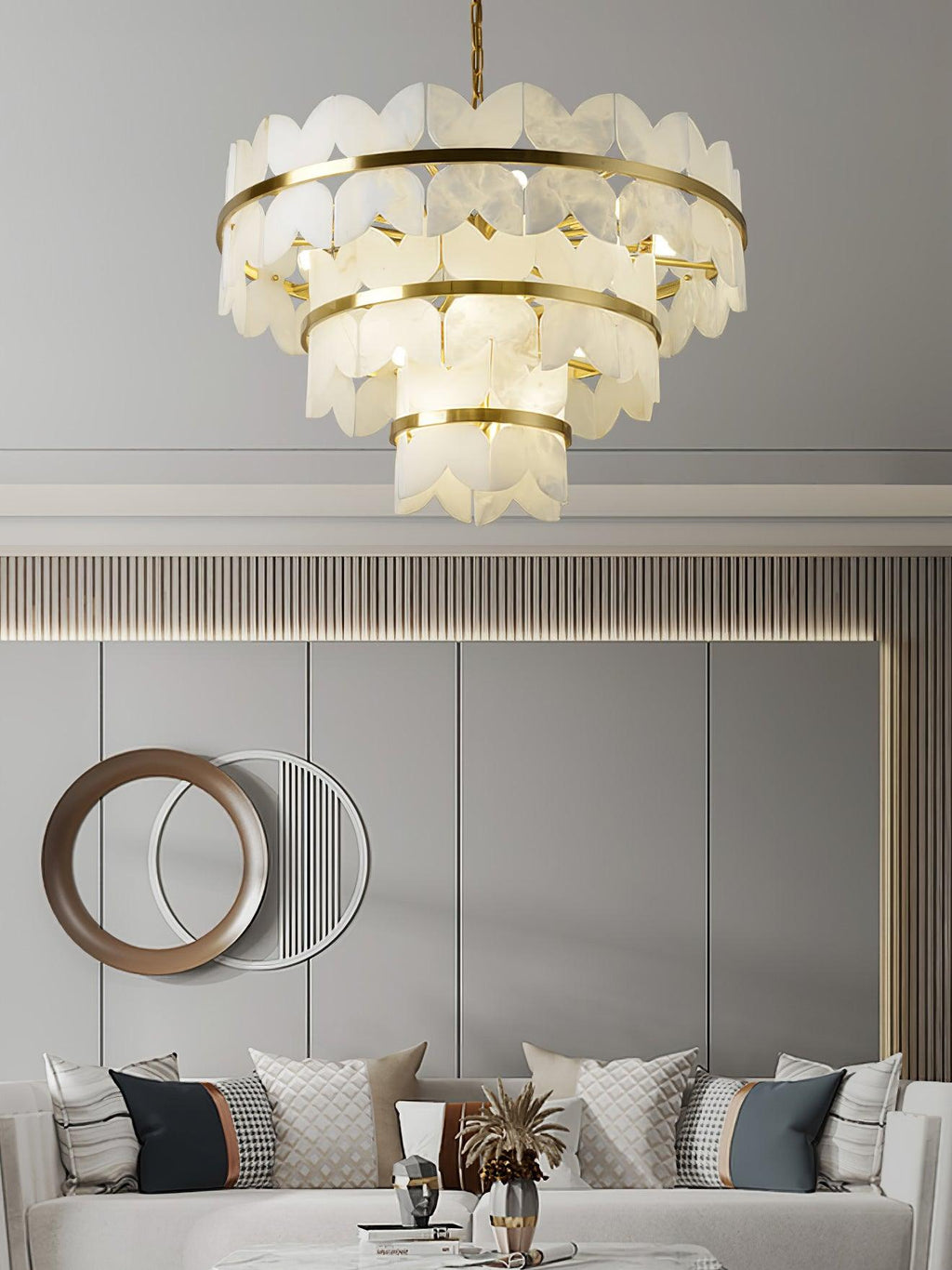 Lustre moderne Anza en Albâtre Or et blanc