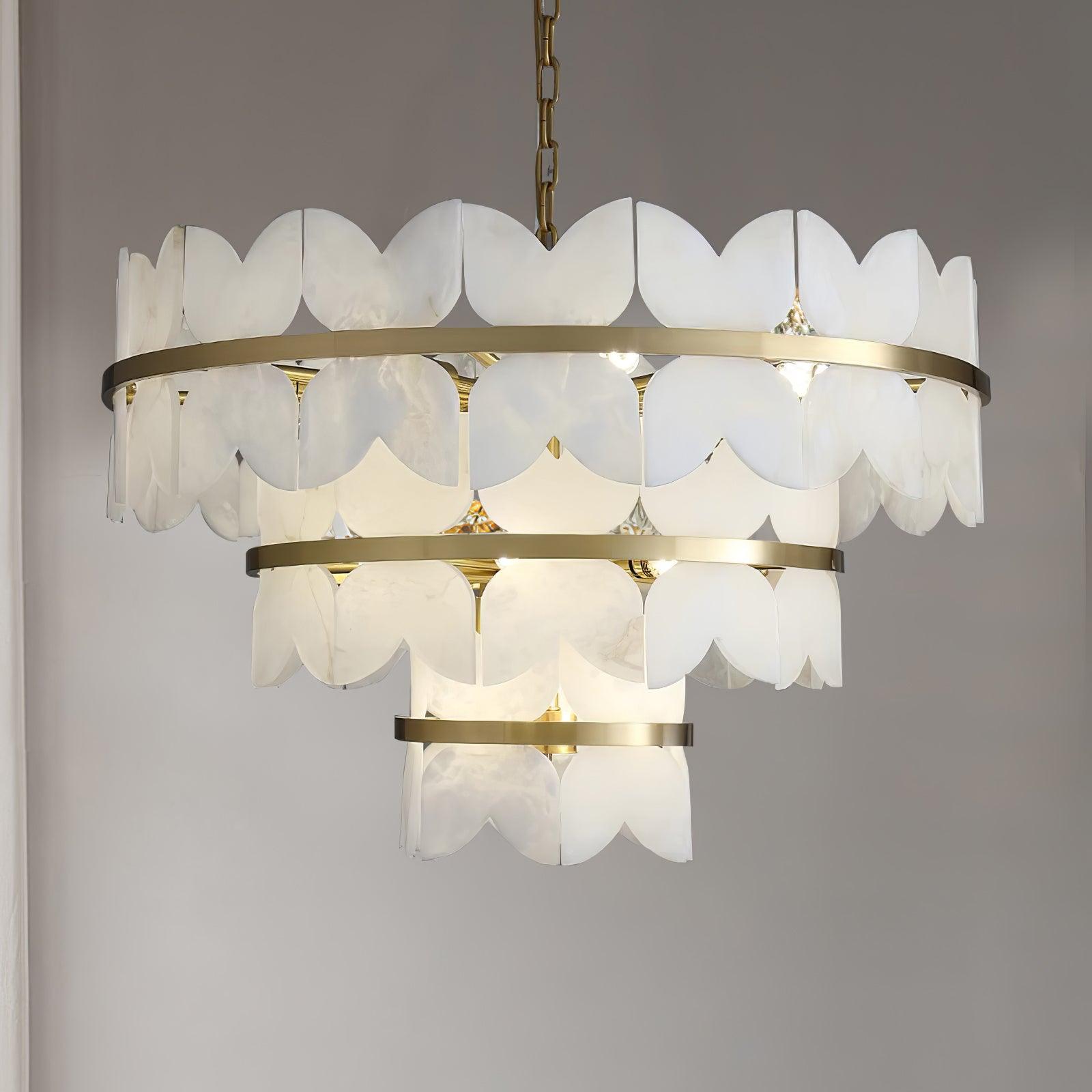 Lustre moderne Anza en Albâtre Or et blanc